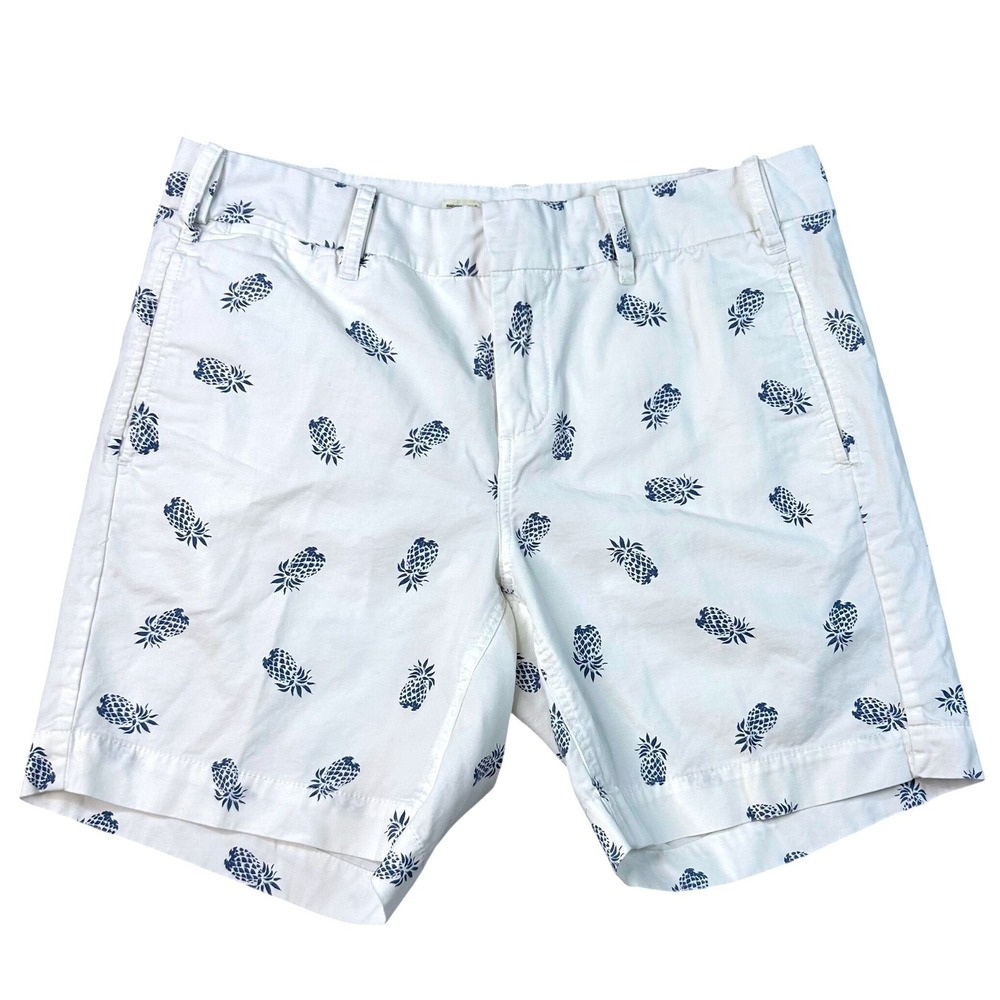 G1 Paper Twill White Navy Pineapple Print Cotton Chino Shorts Womens Size 4